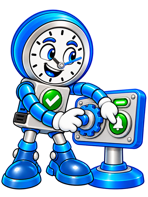 Backup O'Clock mascot beside settings controls and a notification bell