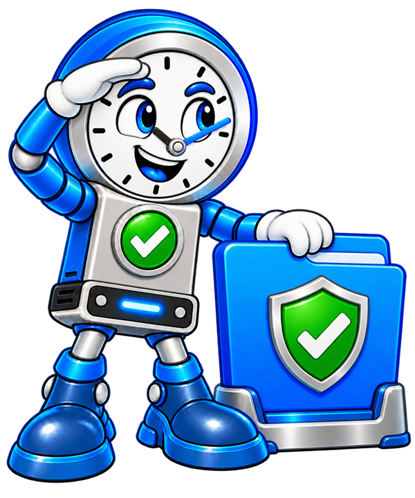 Backup O'Clock mascot watching over selected personal files and folders